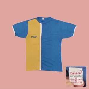 Donmoor Vintage 70s Colorblock T-Shirt Single Stitch Blue Yellow Slim XS
